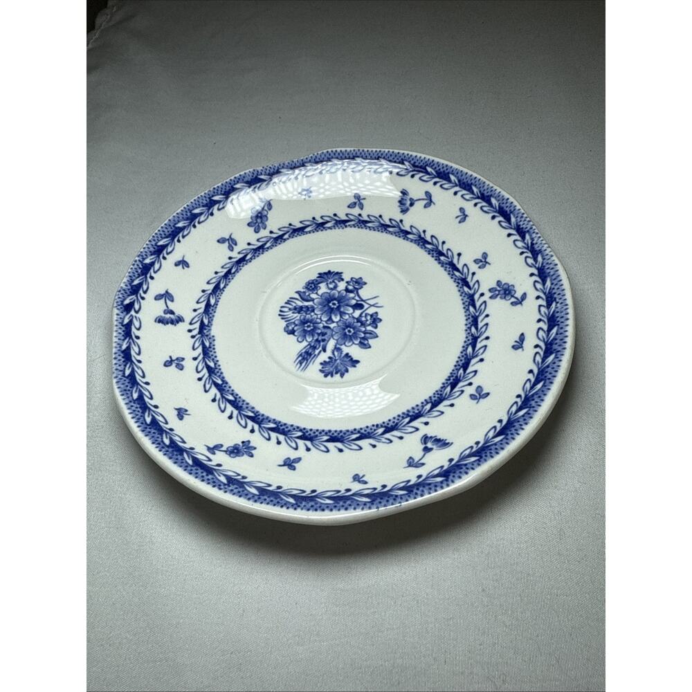 Arabia Finland Tea Cup Saucer, Blue and White Floral Print Glazed Beautiful